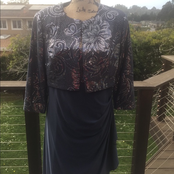 Blue/Gray sequins dress w\balero jacket - Picture 2 of 8